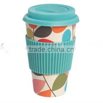 bamboo fiber cup wholesale with silicone lid + holder
