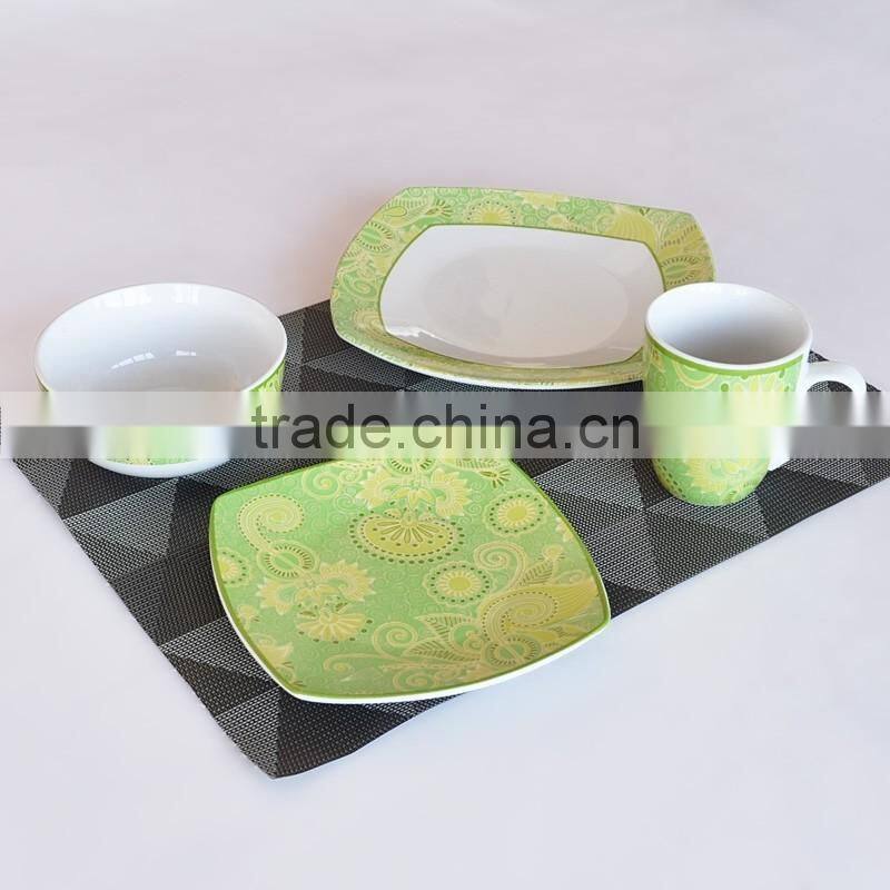 16pcs square shape porcelain dinnerware set,pure porcelain square dinner set,square shape dinnerware set with decal