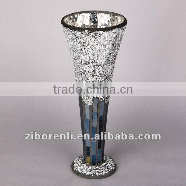Modern Home Accessory Silver Grey Crackle Mosaic Antique Tall Trumpet Glass Vases