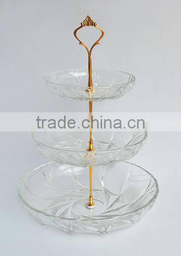 multilayer antique glass fruit plate with golden rack