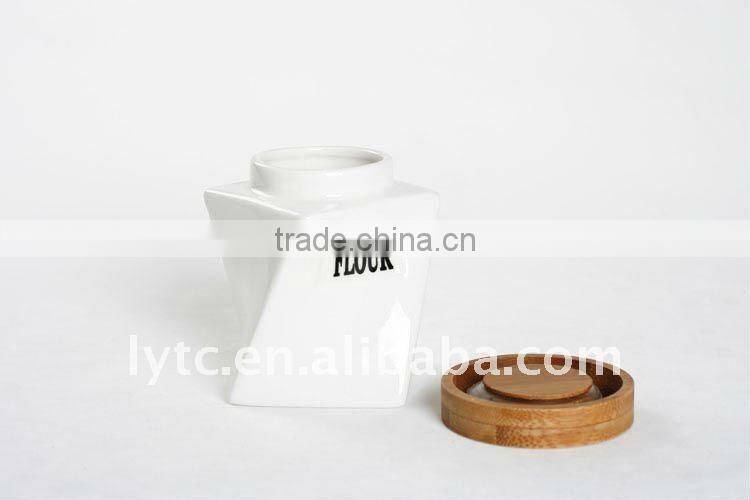 4pcs kitchen decor ceramic canister set bamboo lid & tableware ceramic canister set
