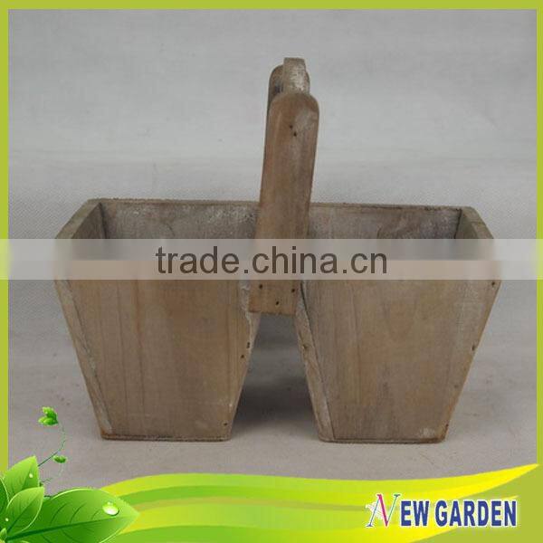 Elegant Handmade Indoor And Outdoor Wood Split Pot Planter With Handle