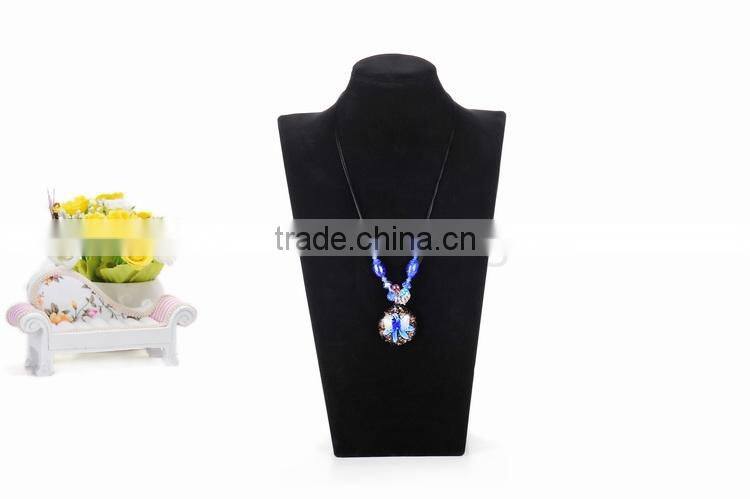 Black velvet wood neck stand jewelry display