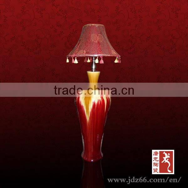Europe style home decoration red glazed ceramic bed lamps for hot sale