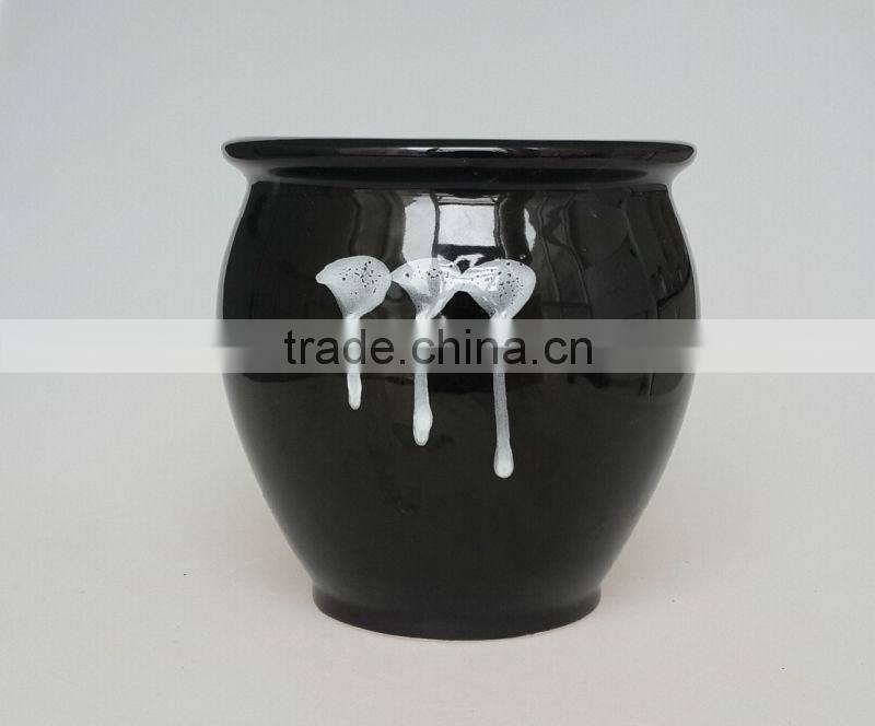 70oz Ceramic black hand painted korean kimchi pot