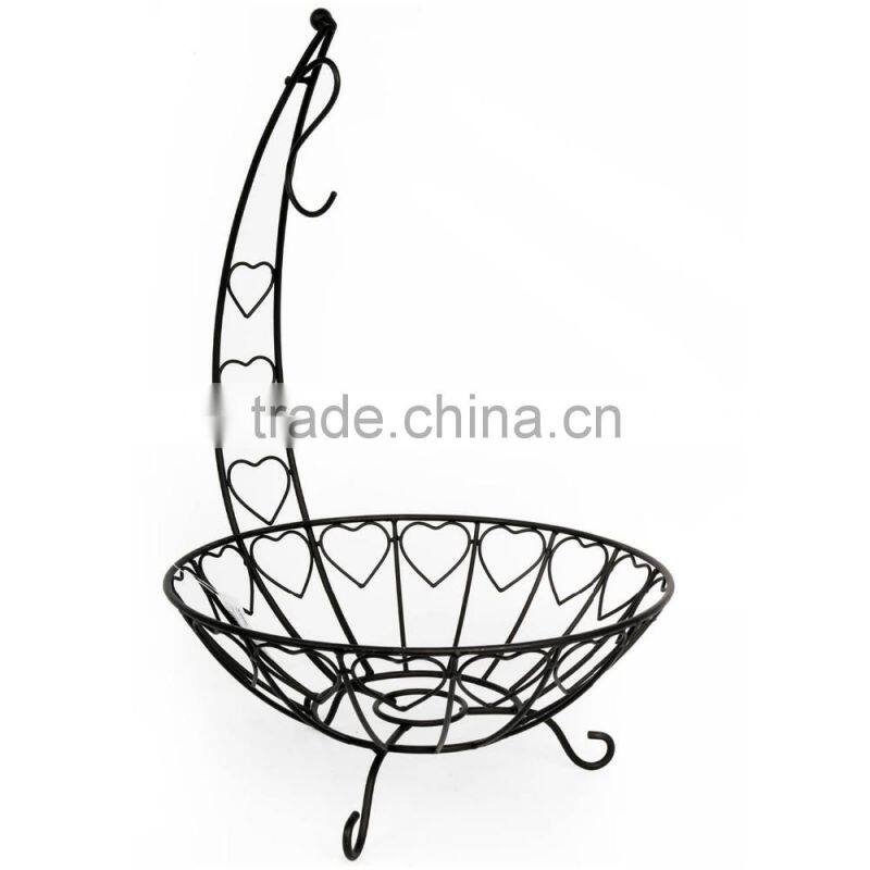 Metal Fruit Vegetable Black Wire Bowl Basket Banana Hanger Rack Stand