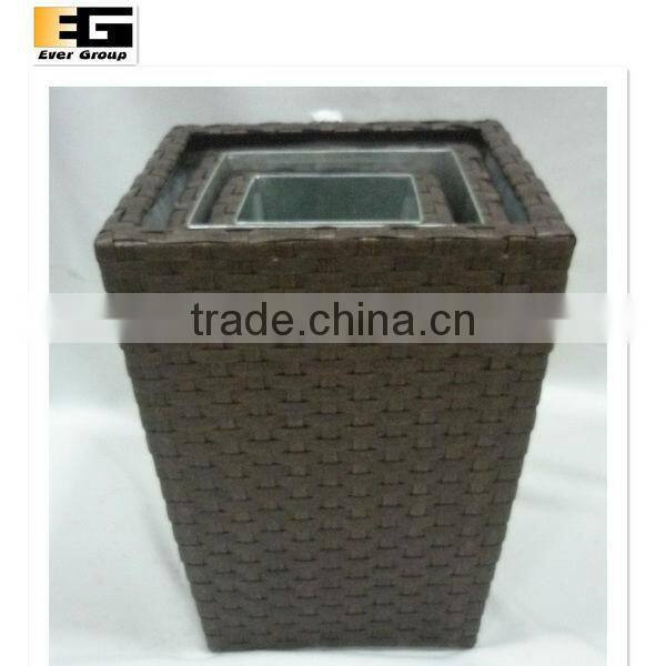 square brown pe rattan planters with metal inside