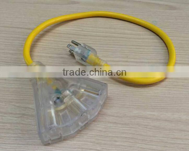 S50033 2 ft. 12/3 STW Extension Cord with 3 Outlet Lighted Power Block - Yellow