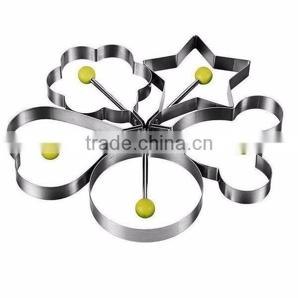 Stainless Steel Fried Egg Mold Pancake Mold Kitchen Tool Pancake Rings with Oil Brush 5 Pcs Set