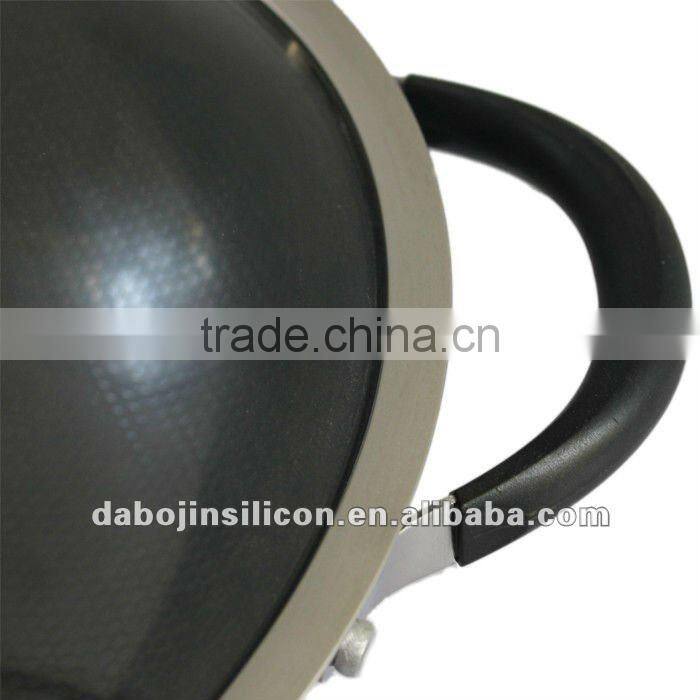 Fry pan handle coated with silicone rubber