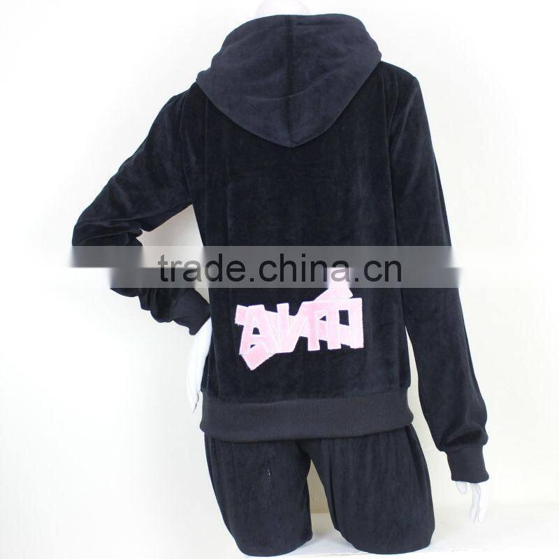 Custom Designer Ladies Black Velour Tracksuits