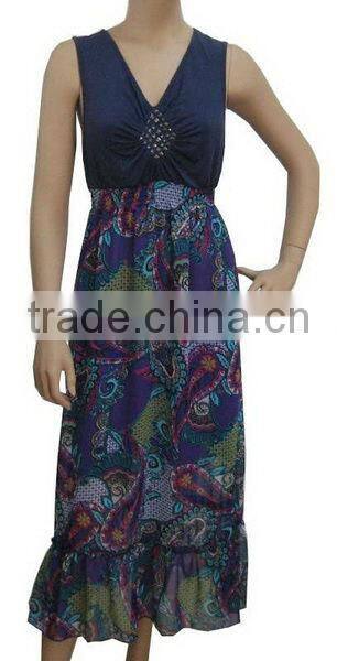 High quality print maxi sleeveless long boutique causal dress