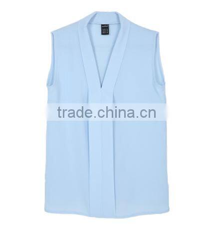 2016 Women V neck 6 colors Sleeveless Chiffon Blouses