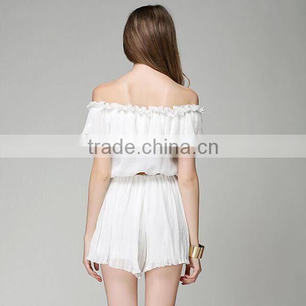 New fashion boat neck adult short sleeve white color ladies summer rompers