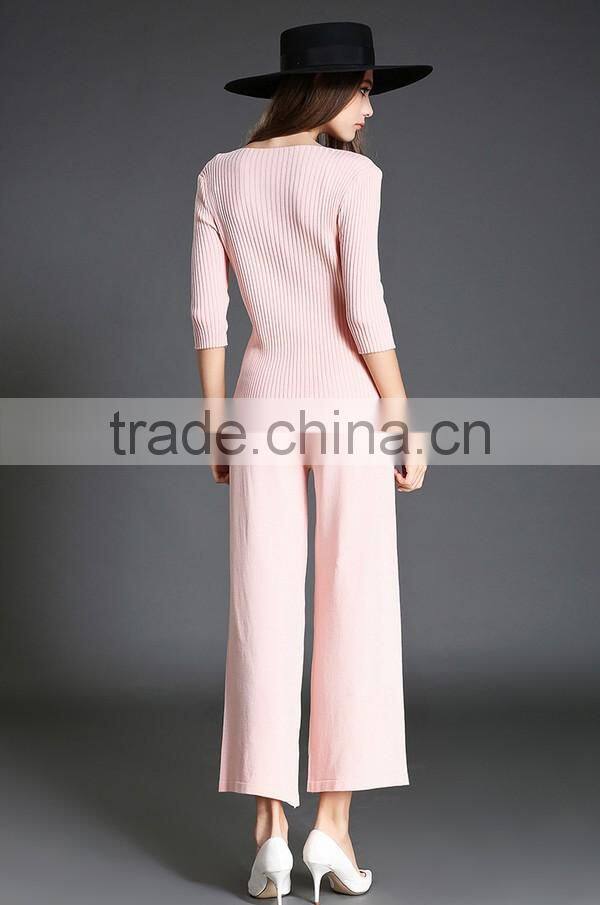 High Quality Solid Asymmetrical Tops With Long Loose Pants 2016 Autumn Fashionable