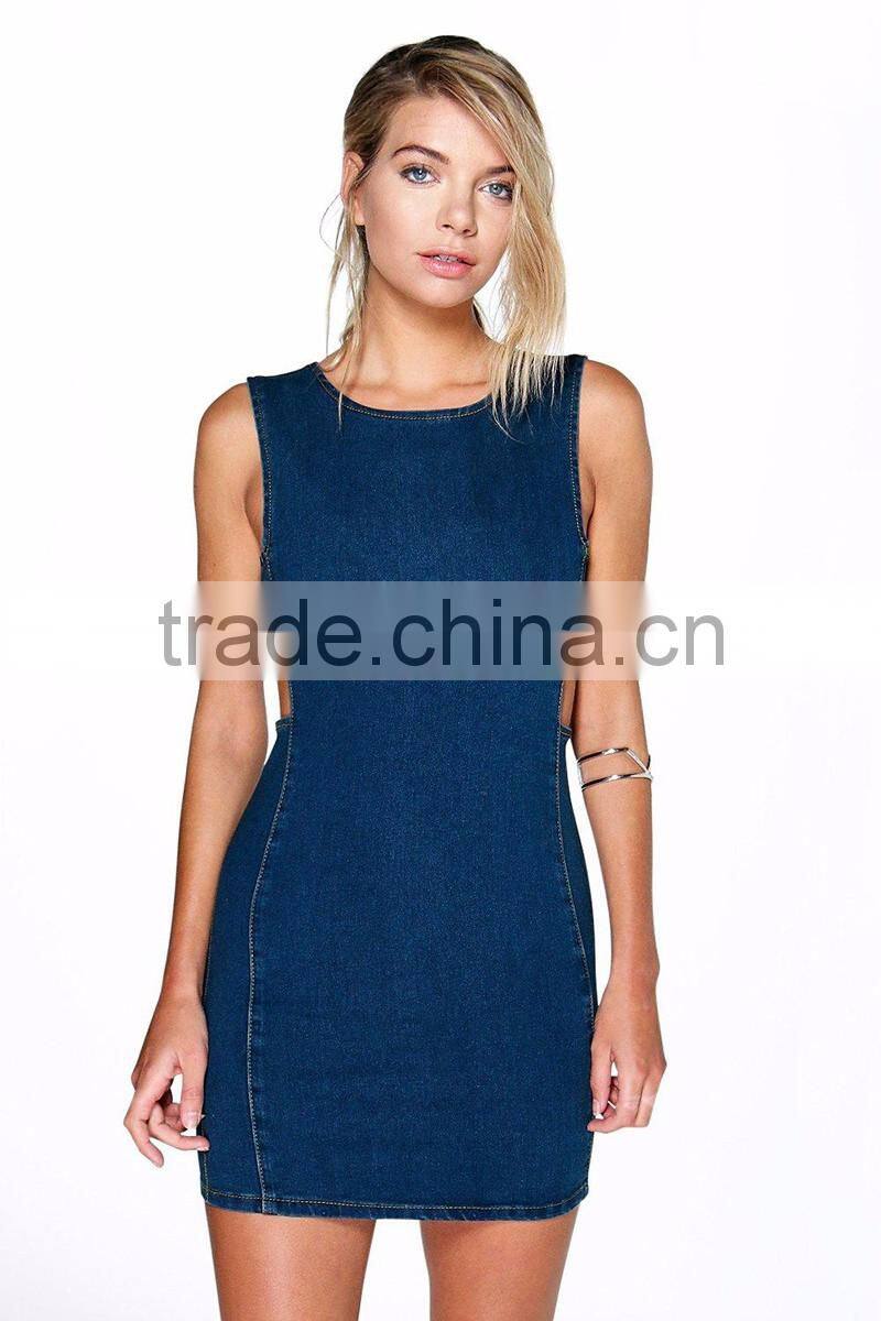 ladies sleeveless jean dress cutting design
