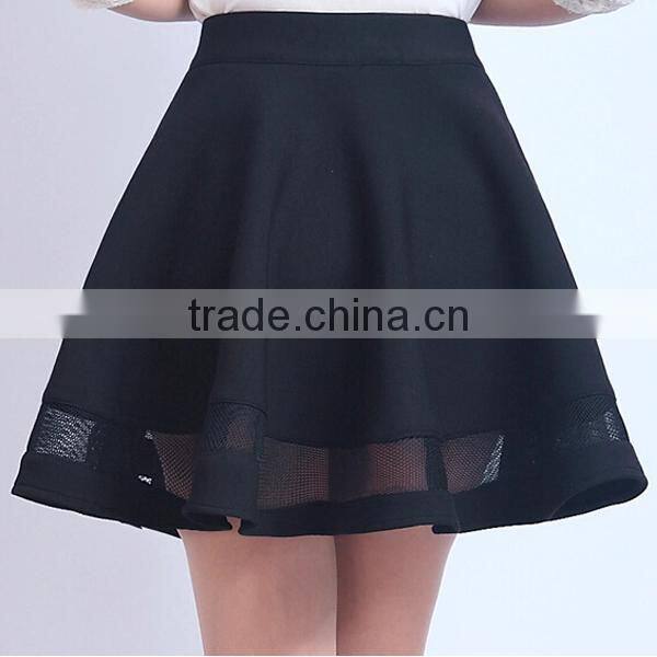 Customize garment manufacturer a-line mini black sexy girls cute short skirt with organze
