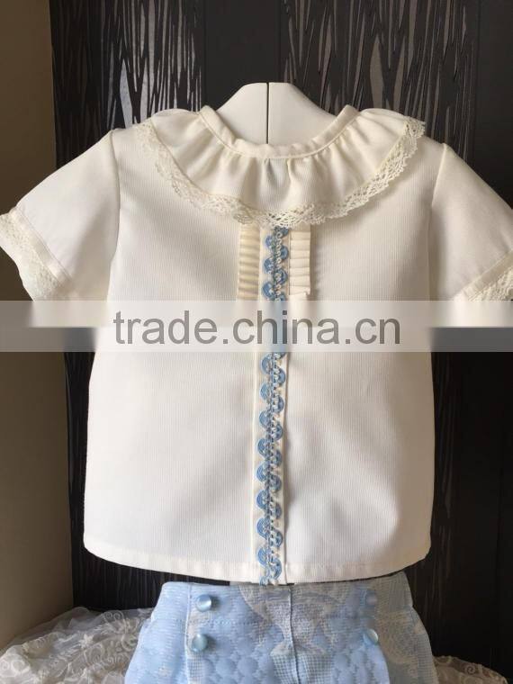 2017Kids Summer Outfit Baby Girls 2 Pcs Clothing Set Baby Falbala Top And Light Blue Short Set Newborn Girls Cotton Clothes Set