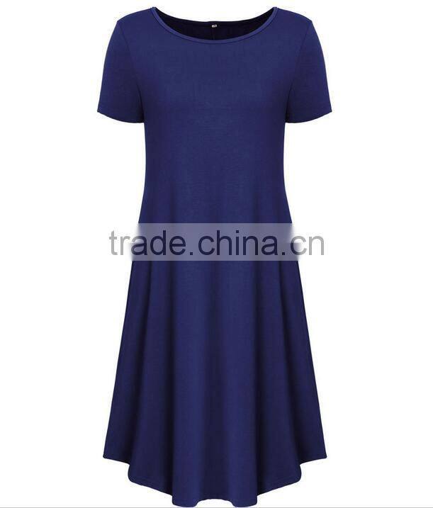 Wholesale latest fashion short sleve ladies O-Neck simple soft women dress