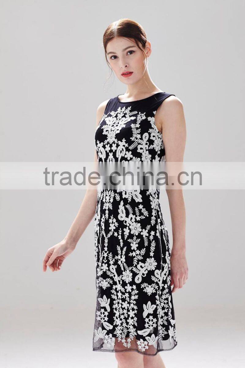 mesh embroidery ladies casual lace dresses