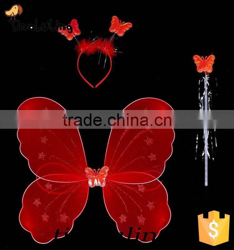 Fancy Girls Party Decorations Kids Butterfly Fairy Wing Red Nylon Butterfly Wings Sets