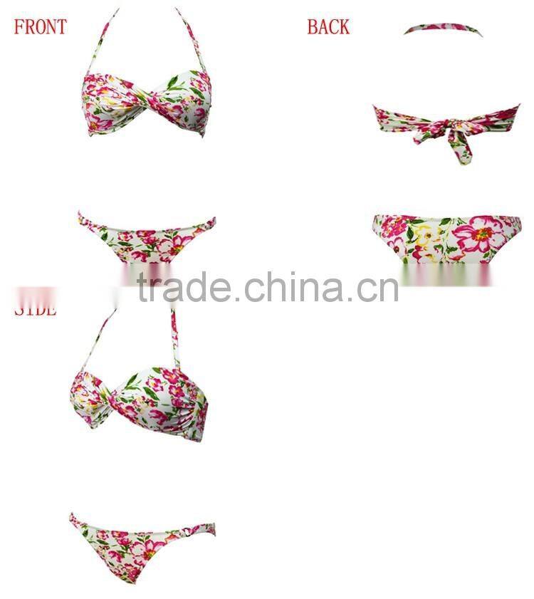 Wholesale Flower Sublimation Printed Slim Fit Bikinis Woman Swimwear