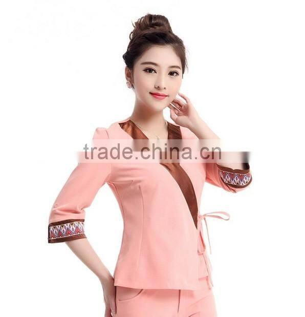 Latest worker design spa/beauty working uniform unique design uniform wholesale