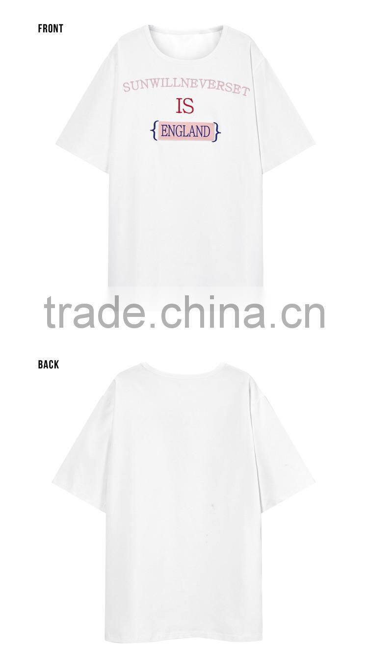 2017 new design 100% cotton short sleeve women ocersized casual t shirt with embroidery designs ladies tops