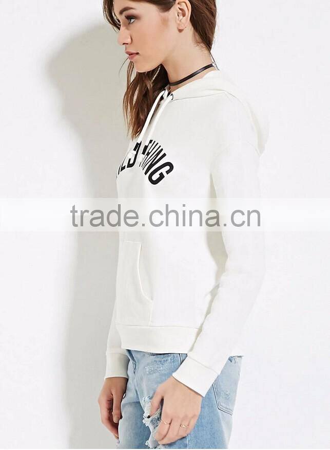 100% Cotton long sleeve women plain hoodies wholesale graphic print custom hoodies 2016