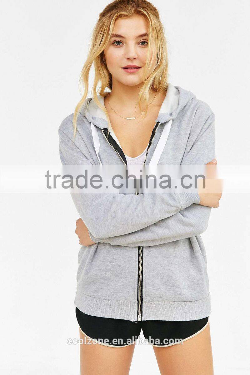 Relax Fit Zip-Up Oversized Hoodie Women Finished Hem Sweatshirt