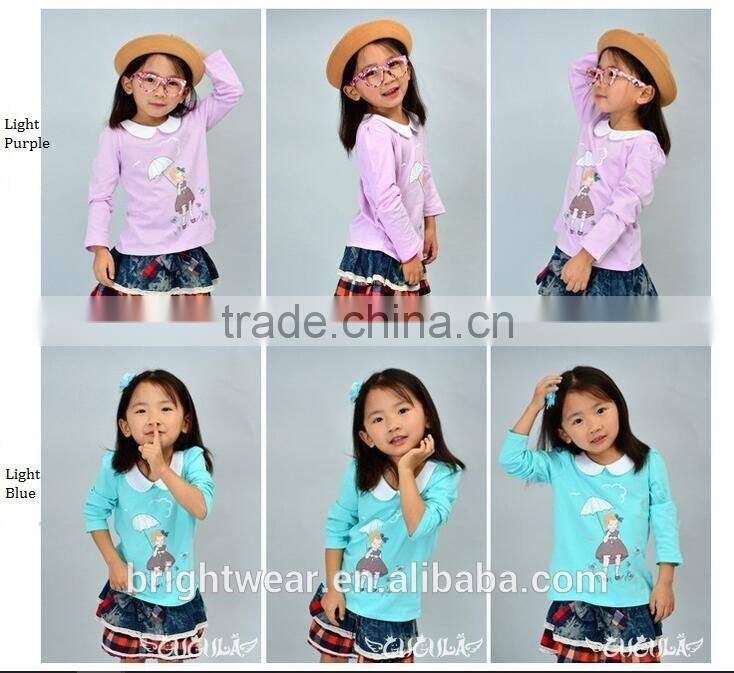Printed cotton doll collar children cute t-shirt for girls