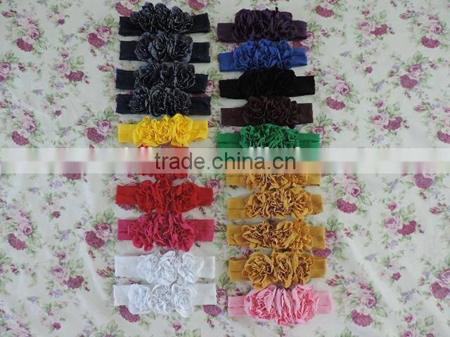 Lovely Baby Girls Hair Accessories Three Flower Elastic Headband Many Solid Colors Choice