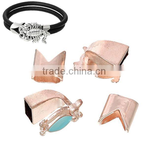 Zinc Based Alloy Hook Clasps Bracelet End Bar With Slider For Leather Bracelet Owl Halloween Rose Gold Skyblue