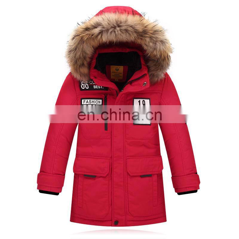 Long pattern winter fur fashion down coats jackets for children wholesale