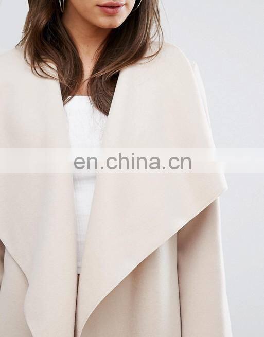 long style cream women loose dust coat with front open