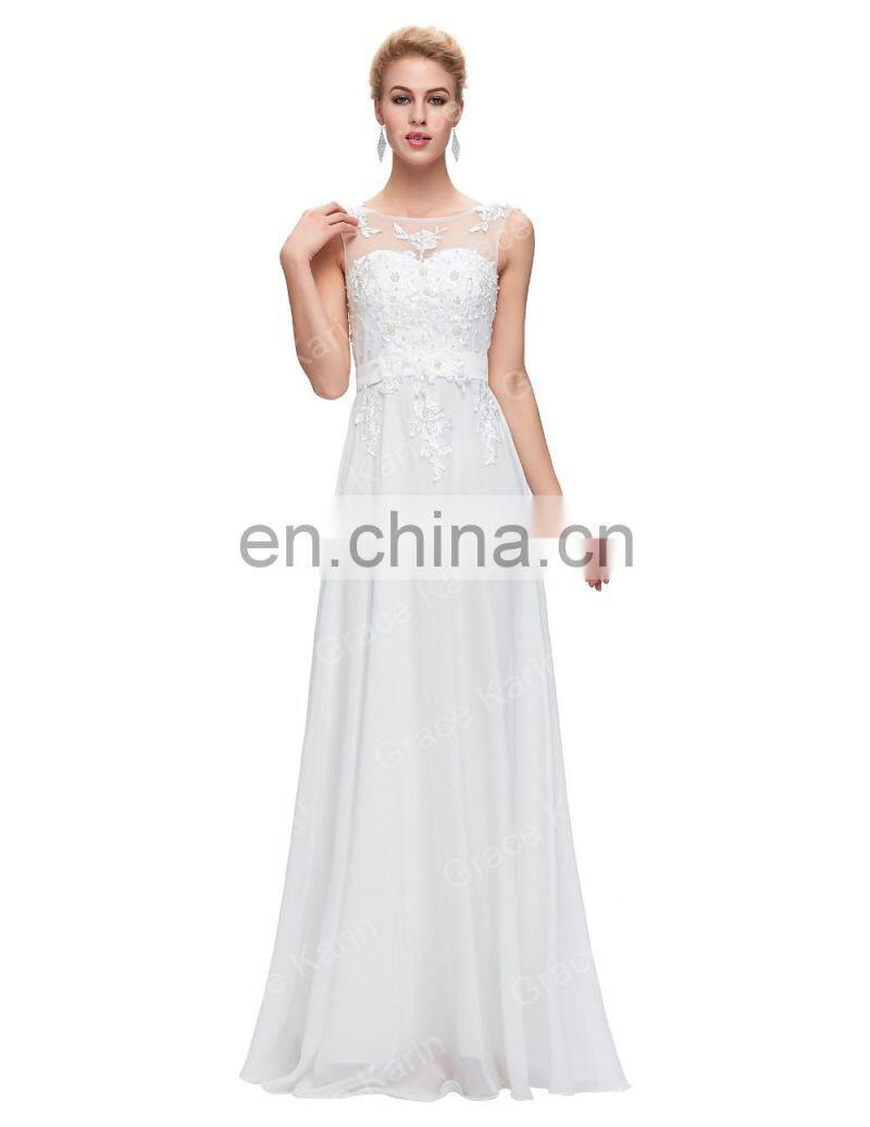 Grace Karin Sleeveless V-Back White Chiffon Plus Size Prom Dress for Fat Women CL007555-4