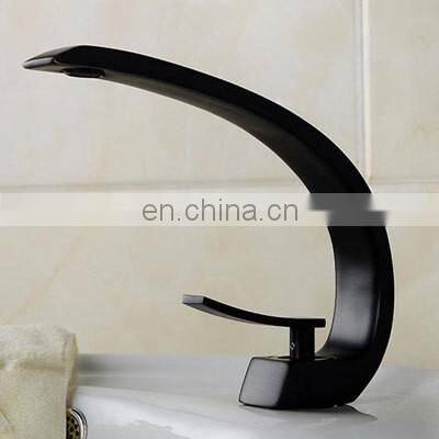 Hot Brass Cool Black Flat Curve Faucet Mixed Water Tap Hotel