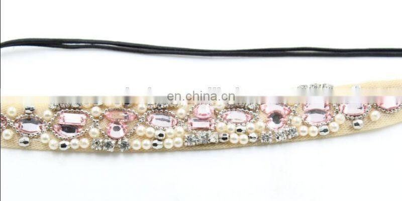 elastic headband with rhinestone pearl hair accessories bohemia crystal pearl elastic hair bands women