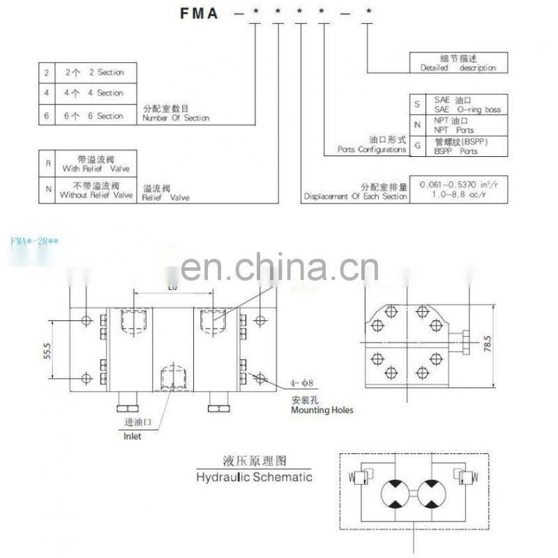2 sections hydraulic gear flow divider synchronous motor