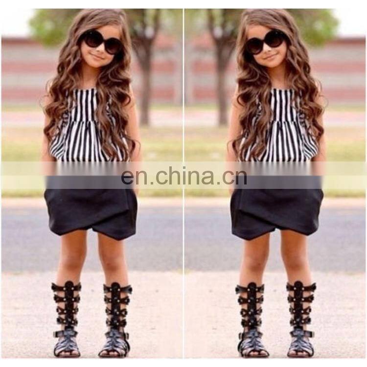 Girls wholesale boutique clothing kids clothing sets black white stripe t-shirt and shorts