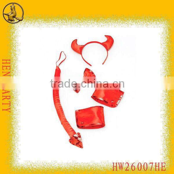 Satin Red Sexy Devil Horn Five Pieces Set For Hen Pary