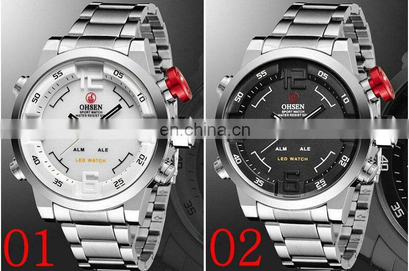 OHSEN AD1608 Mens Business LED Digital Quartz Watch Stainless Steel Time Display Personality Wrist Watch