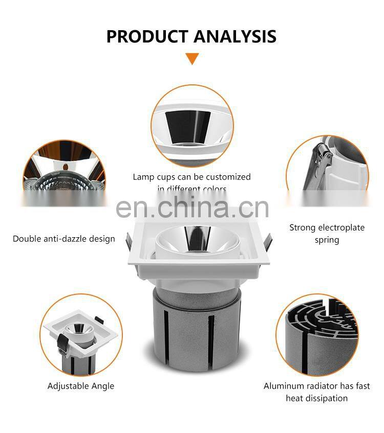 Energy Saving Square Shape Three Color Aluminum Indoor Housing Warehouse 20W LED Grille Lamp