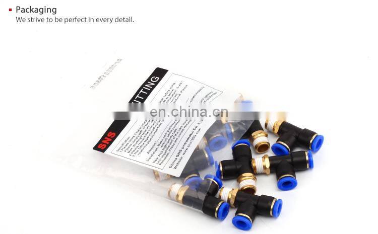 SNS SPD Series pneumatic one touch T type 3 way joint male triple branch run tee plastic quick fitting air hose tube t connector