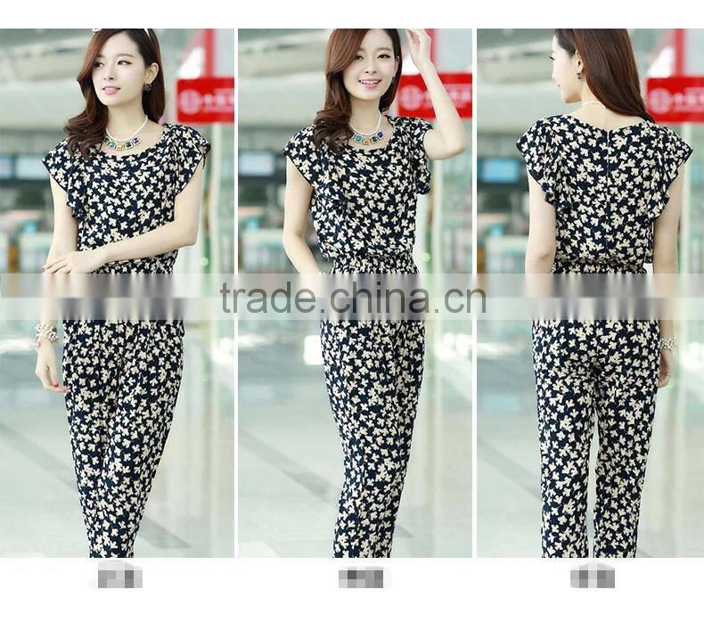 Show thin printed chiffon jumpsuits summer clothes pants female leisure trousers