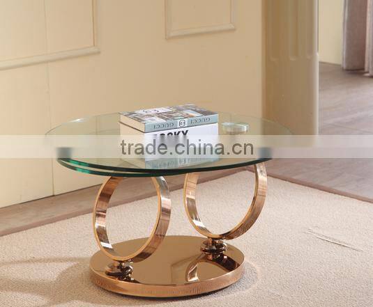 New design glass top round metal coffee table