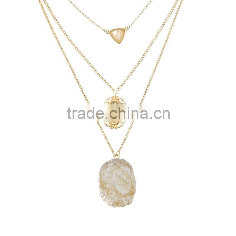 Fancy Three Layered Gem Stone Gold Necklace Designs in 10 Grams