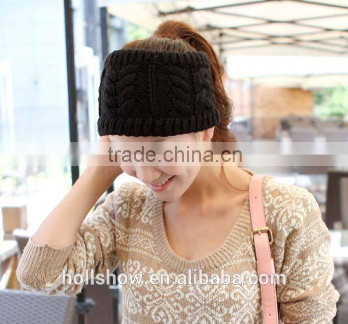Popular New Arrival Black Color Wool Knitted Girl Winter Headband