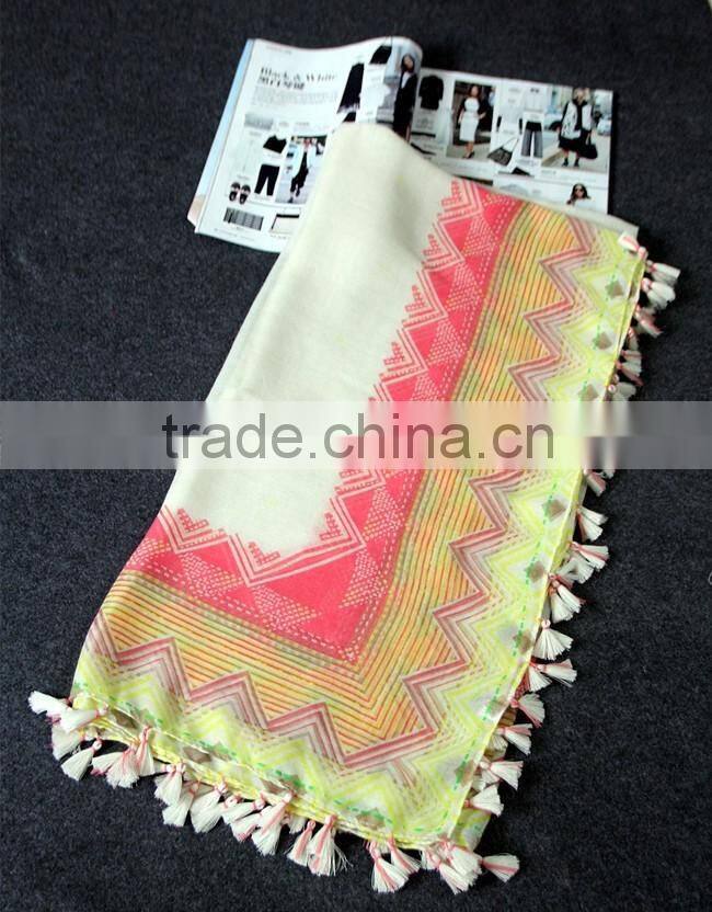 Fresh New Design Long Large Size Fashion Women Linen Cotton Tassel Scarf