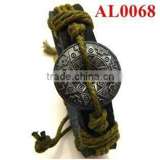 2012 Western bracelet, targe alloy leather bracelet,handmade beads connecting wristband AL0067